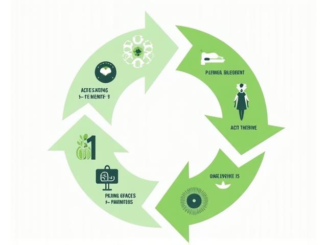 Infographic illustrating Vitalbloom's Personalized Wellness Journey: Assess, Plan, Act, Thrive