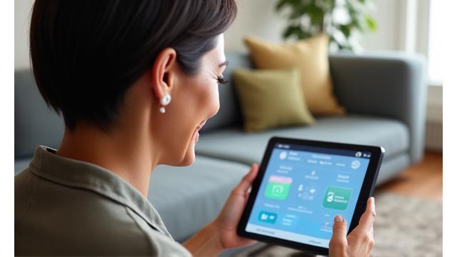 Woman having a virtual wellness consultation on a tablet