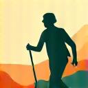 Icon of an older person hiking, symbolizing active aging