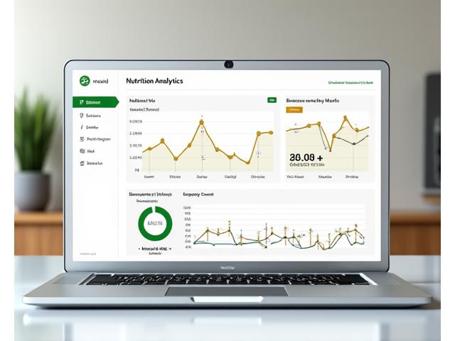 A snapshot of a sleek nutrition analytics dashboard, showing graphs of nutrient intake over time, energy levels, and biomarker trends.