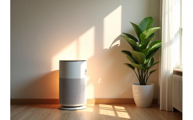 Air purifier in a modern, clean living space, representing home environment optimization.