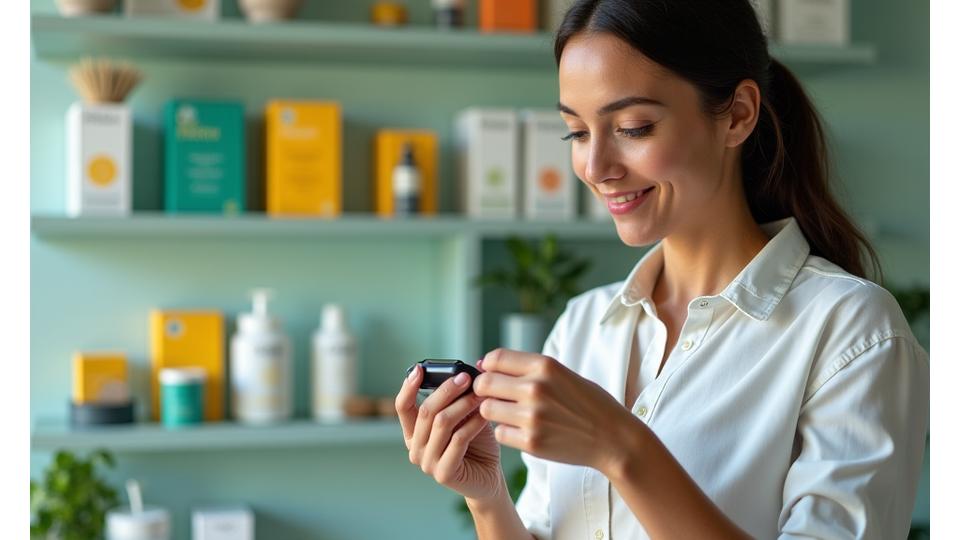 A Vitalbloom expert carefully inspecting a premium health gadget, symbolizing rigorous testing and validation.