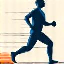 An icon representing fitness coaching: a stylized person mid-motion, with dynamic lines and a dumbbell, colored in active blue shades.