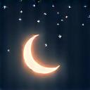 An icon representing sleep optimization: a crescent moon and stars, softly glowing in dark blue and light yellow, evoking tranquility.