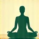 An icon representing stress management: a calm, meditating figure surrounded by soft, flowing lines, in soothing purple and teal tones.